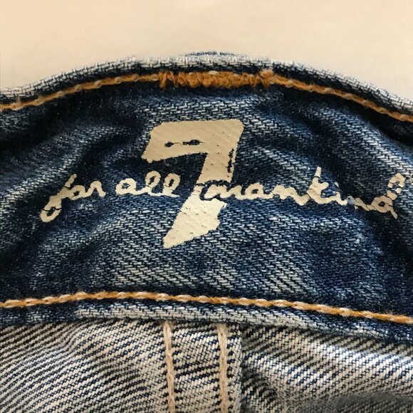 7 for all Mankind Standard Jeans Men 34x23 Blue High Rise Distressed Cuffed - Picture 3 of 13